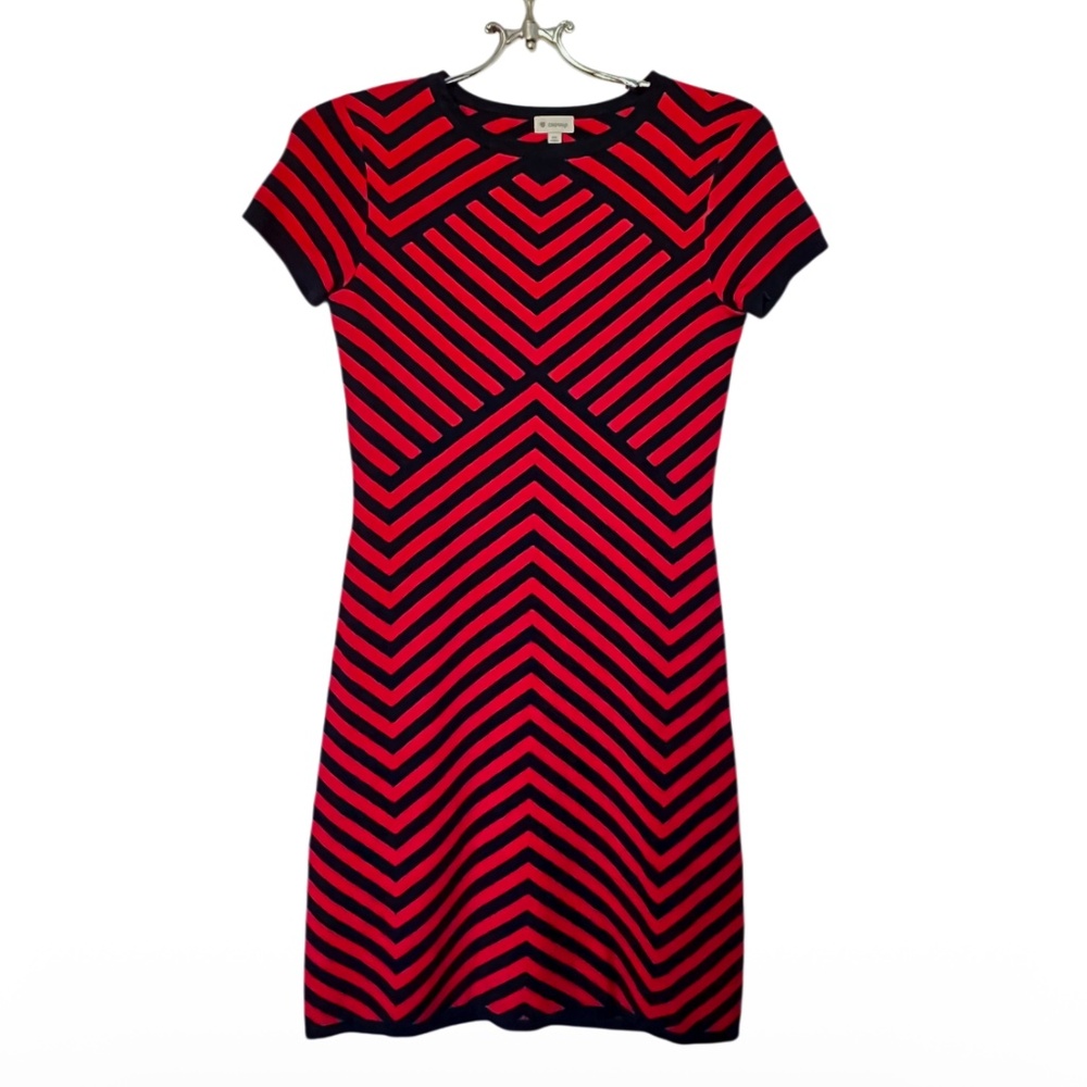 Cremieux Red and Navy Chevron Sweater Dress Size XS